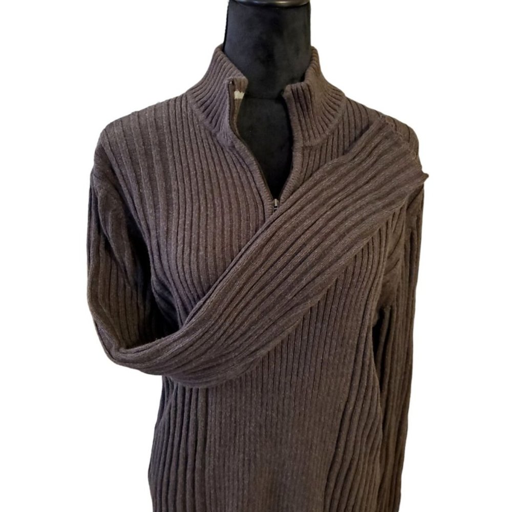 DKNY Jeans sweater Mens 1/4 zip ribbed XL Brown